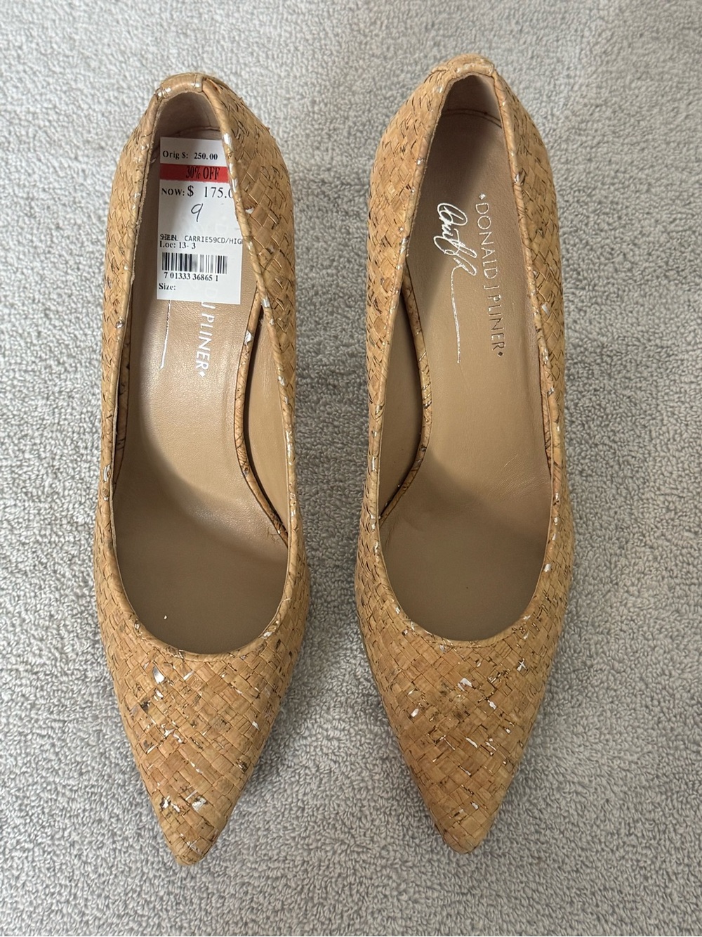 Donald J. Pliner Tan Cork Woven Pointed-Toe Pumps